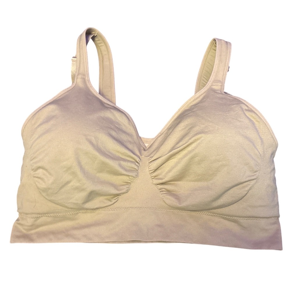Genie Womens Beige Full Figure Wireless Bra, Size 44DD/DDD